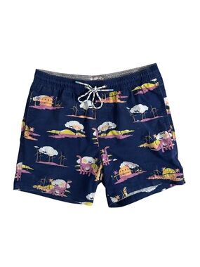 Party Pants Navy Tropical Dino Print Swim Trunks
